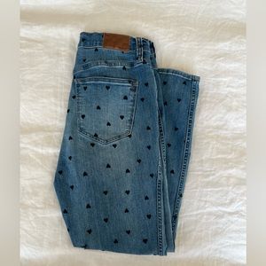 Madewell High Rise Skinny Jeans: Heart Print, Size 29